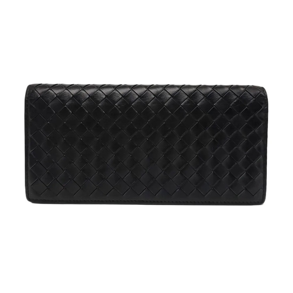 $990 Bottega Veneta Nappa Black Leather Intrecciato Flap Bifold Long Wallet